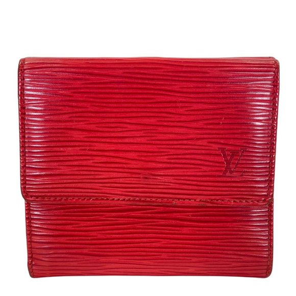Authentic Louis Vuitton Wallet Credit Epi Porte Feiulle Elise Red Leather Trifol - Picture 1 of 9